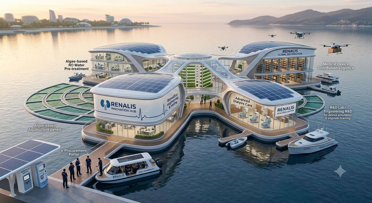 Concept visual — Renalis Innovation Hub, an integrated dialysis care and biomedical engineering ecosystem